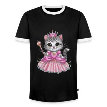 Chat en robe de princesse - T-shirt contrasté Homme - noir/blanc - Devant - AI Model Female 172 light (172cm) & AI Model Male 178 light (178cm)