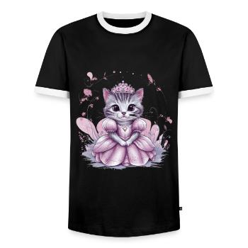 Chat en robe de princesse - T-shirt contrasté Homme - noir/blanc - Devant - AI Model Female 172 light (172cm) & AI Model Male 178 light (178cm)