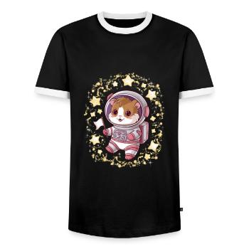 Kawaii hamster with stars and in astronaut suit - Men's Ringer Shirt - black/white - Front - AI Model Female 172 light (172cm) & AI Model Male 178 light (178cm)