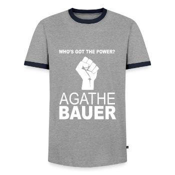 Agathe Bauer Power Wer hat die Macht des Ohrwurms - Männer Kontrast-T-Shirt - Grau/Navy  - Vorne - AI Model Female 172 light (172cm) & AI Model Male 178 light (178cm)