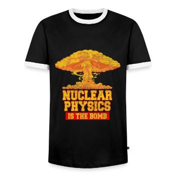 Nuclear Physics Physicists Teacher Science Atoms - Men's Ringer Shirt - black/white - Front - AI Model Female 172 light (172cm) & AI Model Male 178 light (178cm)