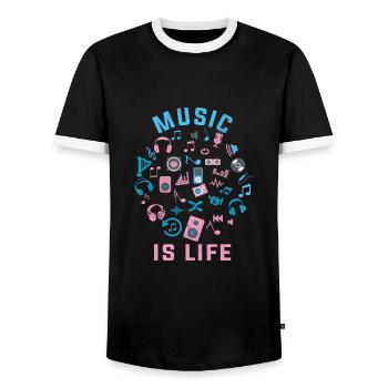 music - Men's Ringer Shirt - black/white - Front - AI Model Female 172 light (172cm) & AI Model Male 178 light (178cm)