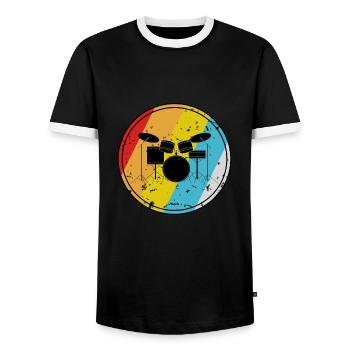 Batterie rétro musicien batterie batteur vintage - T-shirt contrasté Homme - noir/blanc - Devant - AI Model Female 172 light (172cm) & AI Model Male 178 light (178cm)