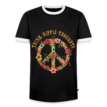 Hippie Hippies Peace Peace Sign Love - Men's Ringer Shirt - black/white - Front - AI Model Female 172 light (172cm) & AI Model Male 178 light (178cm)