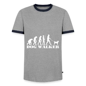 Appenzeller Dogs Walking Evolution Gift - Men's Ringer Shirt - grey/navy  - Front - AI Model Female 172 light (172cm) & AI Model Male 178 light (178cm)