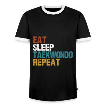 Taekwondo Kämpfer Sport Eat Sleep Repeat Geschenk - Männer Kontrast-T-Shirt - Schwarz/Weiß - Vorne - AI Model Female 172 light (172cm) & AI Model Male 178 light (178cm)