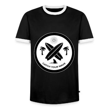 Catch Your Wave - Get Your Wave Surf - Men's Ringer Shirt - black/white - Front - AI Model Female 172 light (172cm) & AI Model Male 178 light (178cm)