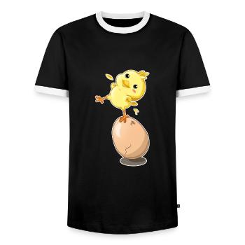 Chick chicken egg - Men's Ringer Shirt - black/white - Front - AI Model Female 172 light (172cm) & AI Model Male 178 light (178cm)