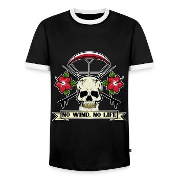 No Wind No Life Skull Surf Kite Kitesurf - T-shirt contrasté Homme - noir/blanc - Devant - AI Model Female 172 light (172cm) & AI Model Male 178 light (178cm)