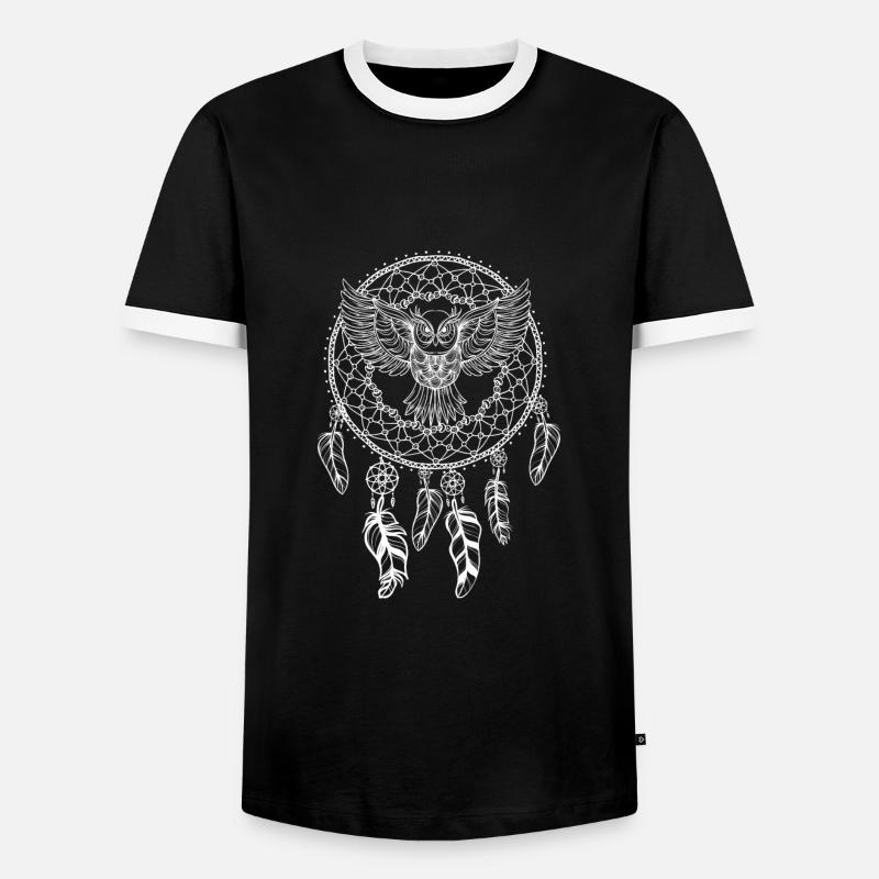 Traumfänger Dreamcatcher mit Eule Geschenk - Männer Kontrast-T-Shirt - Schwarz/Weiß