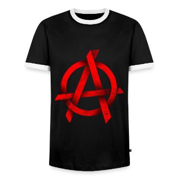 Red anarchy sign Fuck the System Punk Logo - Men's Ringer Shirt - black/white - Front - AI Model Female 172 light (172cm) & AI Model Male 178 light (178cm)