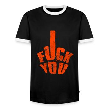 Va te faire foutre avec un signe de la main du majeur caché - T-shirt contrasté Homme - noir/blanc - Devant - AI Model Female 172 light (172cm) & AI Model Male 178 light (178cm)