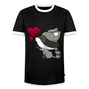 Raton laveur mignon avec cadeau coeur et amour - T-shirt contrasté Homme - noir/blanc - Devant - AI Model Female 172 light (172cm) & AI Model Male 178 light (178cm)