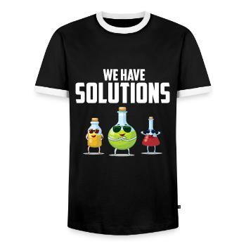 We have Solutions! Chemiker Chemie Witz Geschenk - Männer Kontrast-T-Shirt - Schwarz/Weiß - Vorne - AI Model Female 172 light (172cm) & AI Model Male 178 light (178cm)