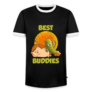 Hedgehog Cactus Best Buddies - Men's Ringer Shirt - black/white - Front - AI Model Female 172 light (172cm) & AI Model Male 178 light (178cm)