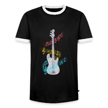 Guitare basse guitare électrique - T-shirt contrasté Homme - noir/blanc - Devant - AI Model Female 172 light (172cm) & AI Model Male 178 light (178cm)