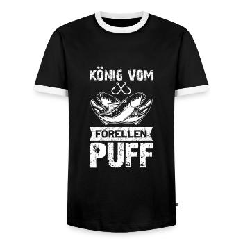 Angel König vom Forellenpuff Forellensee Geschenk - Männer Kontrast-T-Shirt - Schwarz/Weiß - Vorne - AI Model Female 172 light (172cm) & AI Model Male 178 light (178cm)