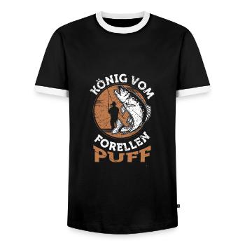 König vom Forellenpuff Forellen Angler Forellensee - Männer Kontrast-T-Shirt - Schwarz/Weiß - Vorne - AI Model Female 172 light (172cm) & AI Model Male 178 light (178cm)