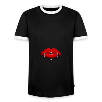 Lippen mit Piercings Lippenpiercing Maske - Männer Kontrast-T-Shirt - Schwarz/Weiß - Vorne - AI Model Female 172 light (172cm) & AI Model Male 178 light (178cm)