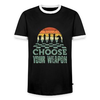 Joueur d'échecs rétro cadeau d'échecs - T-shirt contrasté Homme - noir/blanc - Devant - AI Model Female 172 light (172cm) & AI Model Male 178 light (178cm)