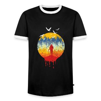 Forest Hiker Nordic Walking Retro Gift - Men's Ringer Shirt - black/white - Front - AI Model Female 172 light (172cm) & AI Model Male 178 light (178cm)