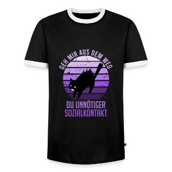 Unnötiger Sozialkontakt lustiger Spruch Katze - Männer Kontrast-T-Shirt - Schwarz/Weiß - Vorne - AI Model Female 172 light (172cm) & AI Model Male 178 light (178cm)