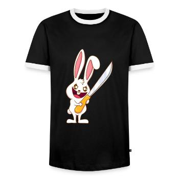 Böses Häschen Hase mit Messer lustiger Osterhase - Männer Kontrast-T-Shirt - Schwarz/Weiß - Vorne - AI Model Female 172 light (172cm) & AI Model Male 178 light (178cm)