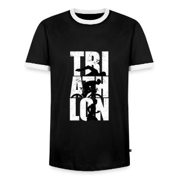 Triathlon Schriftzug Ausdauer Sportler Schwimmer - Männer Kontrast-T-Shirt - Schwarz/Weiß - Vorne - AI Model Female 172 light (172cm) & AI Model Male 178 light (178cm)