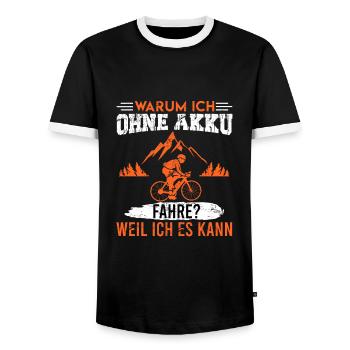 Fahrrad Spruch ich fahre ohne Akku Anti E-Bike - Männer Kontrast-T-Shirt - Schwarz/Weiß - Vorne - AI Model Female 172 light (172cm) & AI Model Male 178 light (178cm)
