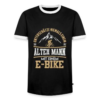 Alter Mann E-Bike Geschenk Berge Fahrrad - Männer Kontrast-T-Shirt - Schwarz/Weiß - Vorne - AI Model Female 172 light (172cm) & AI Model Male 178 light (178cm)