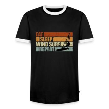 Eat Sleep Windsurf Repeat Windsurfer Gift - Men's Ringer Shirt - black/white - Front - AI Model Female 172 light (172cm) & AI Model Male 178 light (178cm)