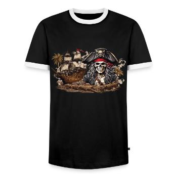 Voilier Pirate Capitaine Aventure Costume Design - T-shirt contrasté Homme - noir/blanc - Devant - AI Model Female 172 light (172cm) & AI Model Male 178 light (178cm)