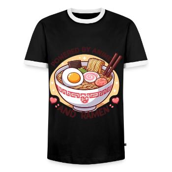 Powered By Anime And Ramen - Men's Ringer Shirt - black/white - Front - AI Model Female 172 light (172cm) & AI Model Male 178 light (178cm)