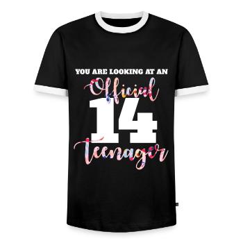 Adolescent 14 ans 2007 14e anniversaire fille femme - T-shirt contrasté Homme - noir/blanc - Devant - AI Model Female 172 light (172cm) & AI Model Male 178 light (178cm)