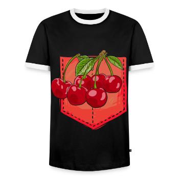 Fruits Fruit Cherries Gift Chest Pocket Cherry - Men's Ringer Shirt - black/white - Front - AI Model Female 172 light (172cm) & AI Model Male 178 light (178cm)