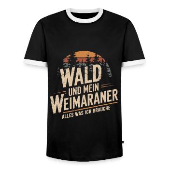 Wald und mein Weimaraner - Männer Kontrast-T-Shirt - Schwarz/Weiß - Vorne - AI Model Female 172 light (172cm) & AI Model Male 178 light (178cm)