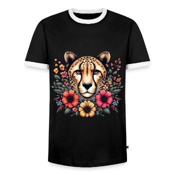 Cheetah Gepard Blumen - Männer Kontrast-T-Shirt - Schwarz/Weiß - Vorne - AI Model Female 172 light (172cm) & AI Model Male 178 light (178cm)