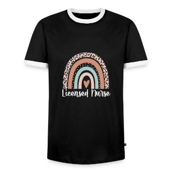 Licensed Nurse Rainbow Leopard Funny Licensed - Men's Ringer Shirt - black/white - Front - AI Model Female 172 light (172cm) & AI Model Male 178 light (178cm)