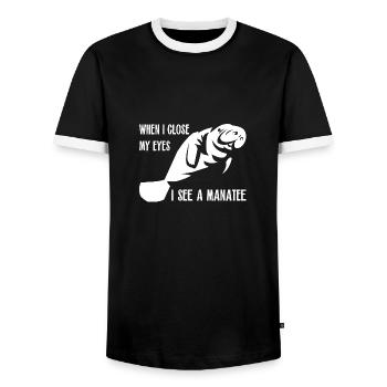 I dream of manatees dugongs - Men's Ringer Shirt - black/white - Front - AI Model Female 172 light (172cm) & AI Model Male 178 light (178cm)