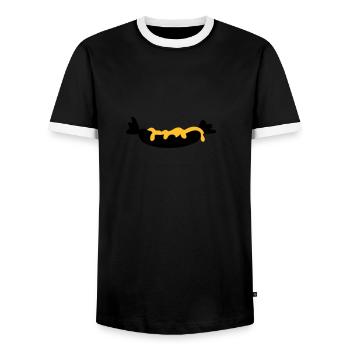 saucisse à la moutarde / sausage with mustard (2c - T-shirt contrasté Homme - noir/blanc - Devant - AI Model Female 172 light (172cm) & AI Model Male 178 light (178cm)