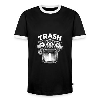 Trash gang three possums look out of the garbage can - Men's Ringer Shirt - black/white - Front - AI Model Female 172 light (172cm) & AI Model Male 178 light (178cm)