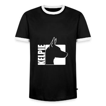 Kelpie Profile Dog Dogs Herding Dog Wilsigns - Men's Ringer Shirt - black/white - Front - AI Model Female 172 light (172cm) & AI Model Male 178 light (178cm)