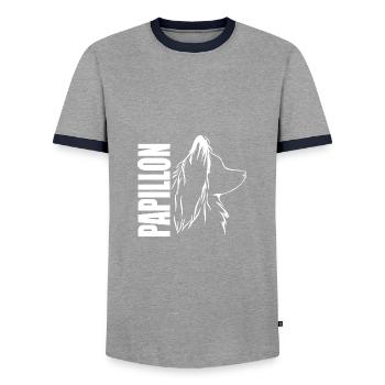 PAPILLON Profil Hunde Hund Wilsigns - Männer Kontrast-T-Shirt - Grau/Navy  - Vorne - AI Model Female 172 light (172cm) & AI Model Male 178 light (178cm)