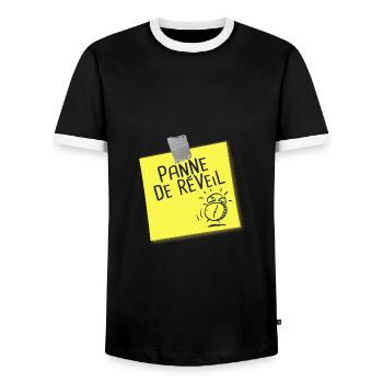 panne de réveil humour être en retard - T-shirt contrasté Homme - noir/blanc - Devant - AI Model Female 172 light (172cm) & AI Model Male 178 light (178cm)