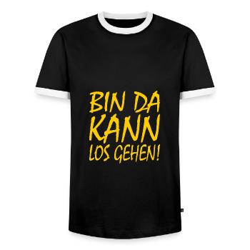 Bin da kann losgehen - Männer Kontrast-T-Shirt - Schwarz/Weiß - Vorne - AI Model Female 172 light (172cm) & AI Model Male 178 light (178cm)