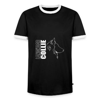 Langhaar Collie Profil Hunde Hund Wilsigns - Männer Kontrast-T-Shirt - Schwarz/Weiß - Vorne - AI Model Female 172 light (172cm) & AI Model Male 178 light (178cm)