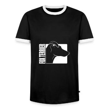 Smooth Fox Terrier Profile Wilsigns Dogs Dog - Men's Ringer Shirt - black/white - Front - AI Model Female 172 light (172cm) & AI Model Male 178 light (178cm)