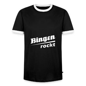 Bingen rockt - Textdesign mit Stadtnamen - Männer Kontrast-T-Shirt - Schwarz/Weiß - Vorne - AI Model Female 172 light (172cm) & AI Model Male 178 light (178cm)