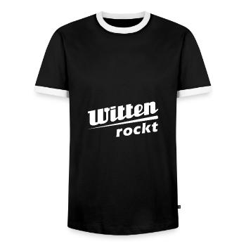 Witten rockt - Textdesign mit Stadtnamen - Männer Kontrast-T-Shirt - Schwarz/Weiß - Vorne - AI Model Female 172 light (172cm) & AI Model Male 178 light (178cm)