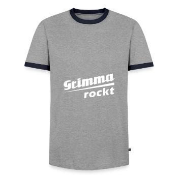 Grimma - Ich liebe Stadtnamen in Tattoo Stil - Männer Kontrast-T-Shirt - Grau/Navy  - Vorne - AI Model Female 172 light (172cm) & AI Model Male 178 light (178cm)